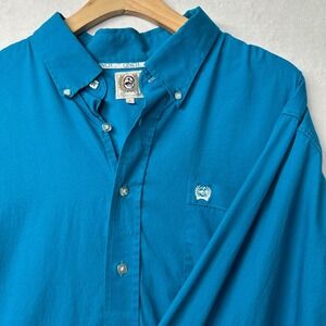 Cinch Mens Long Sleeve Button Up Shirt Turquoise L Casual Western